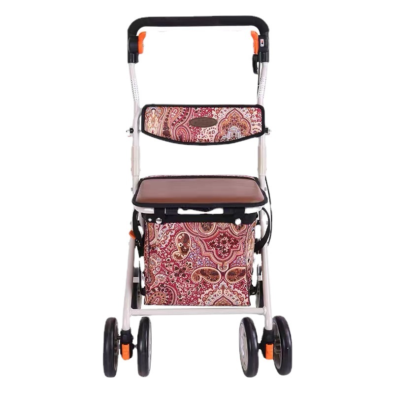 美品 折りたたみ 歩行器 シルバーカー ショッピングカート 花柄 折りたたみ式 折りたたみ式シルバーカー 花柄買い物カート付き歩行器 折りたたみ