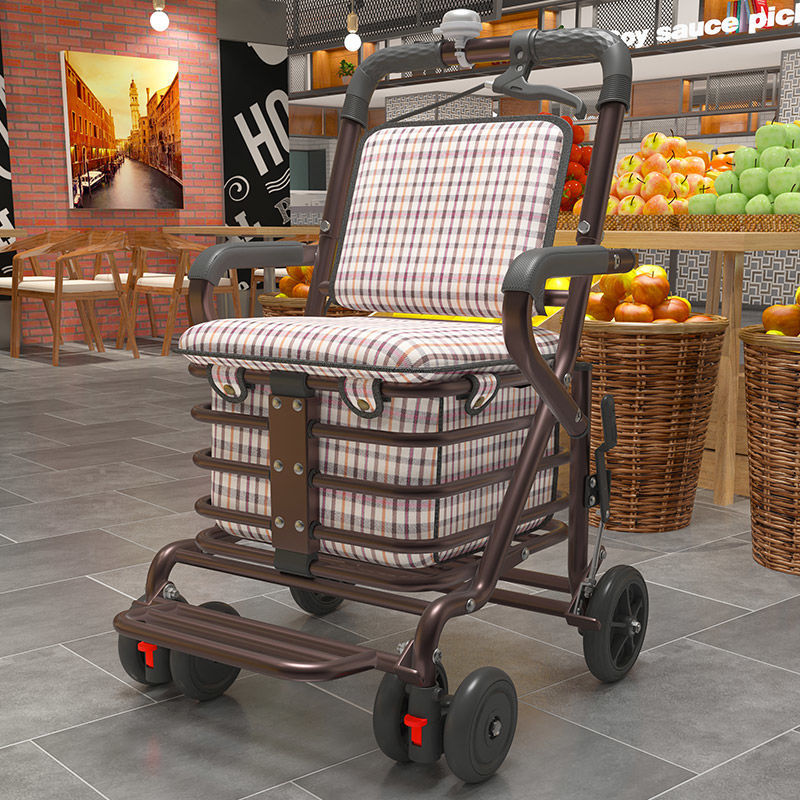 折りたたみ式チェック柄シルバーカー買い物カート 座れる|シルバーカー