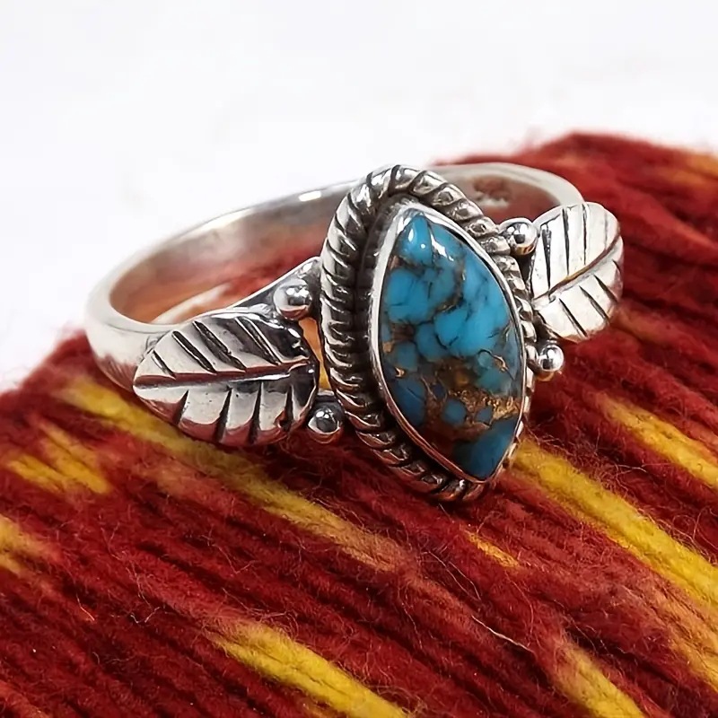 シルバーアクセサリー 天然石と葉のしずく リング