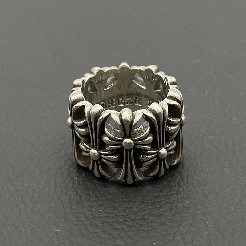 シルバーアクセサリー 十字フラワー装飾リング