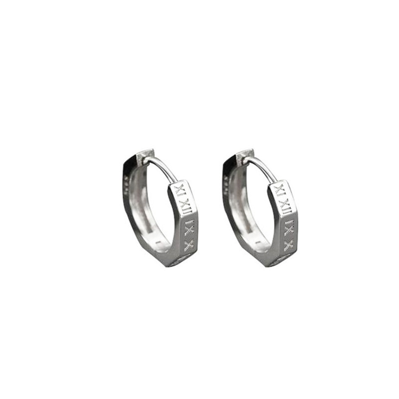 シルバーアクセサリー 八角形 ローマ数字フープピアス