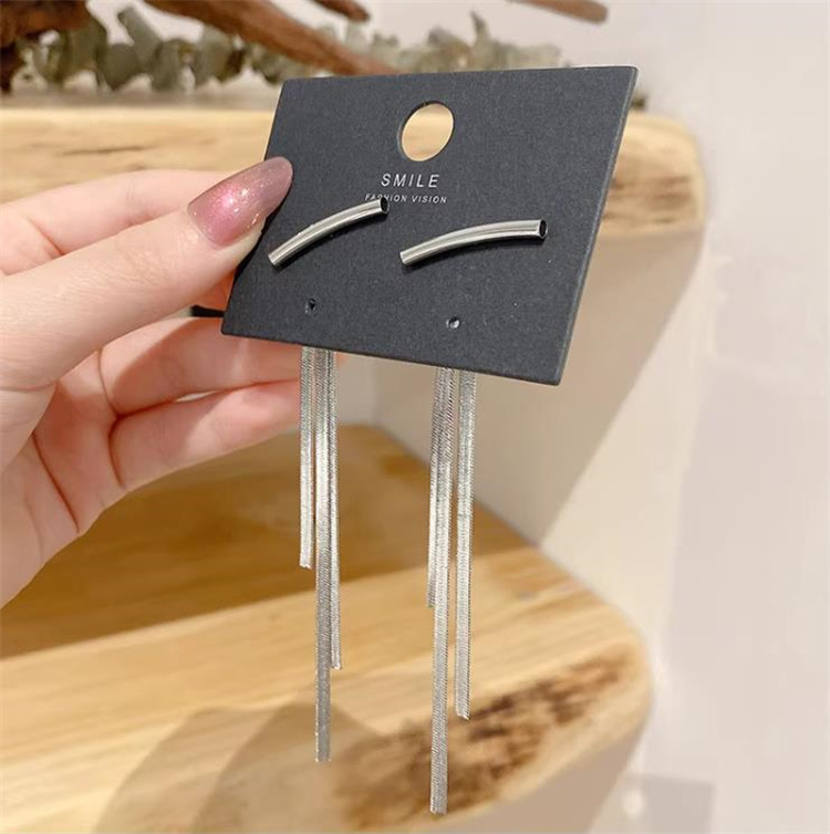 シルバーアクセサリー シンプルで上品な細身縦長フリンジピアス