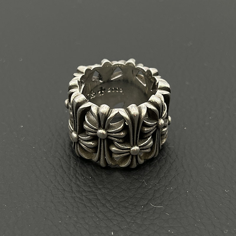 シルバーアクセサリー 十字フラワー装飾リング
