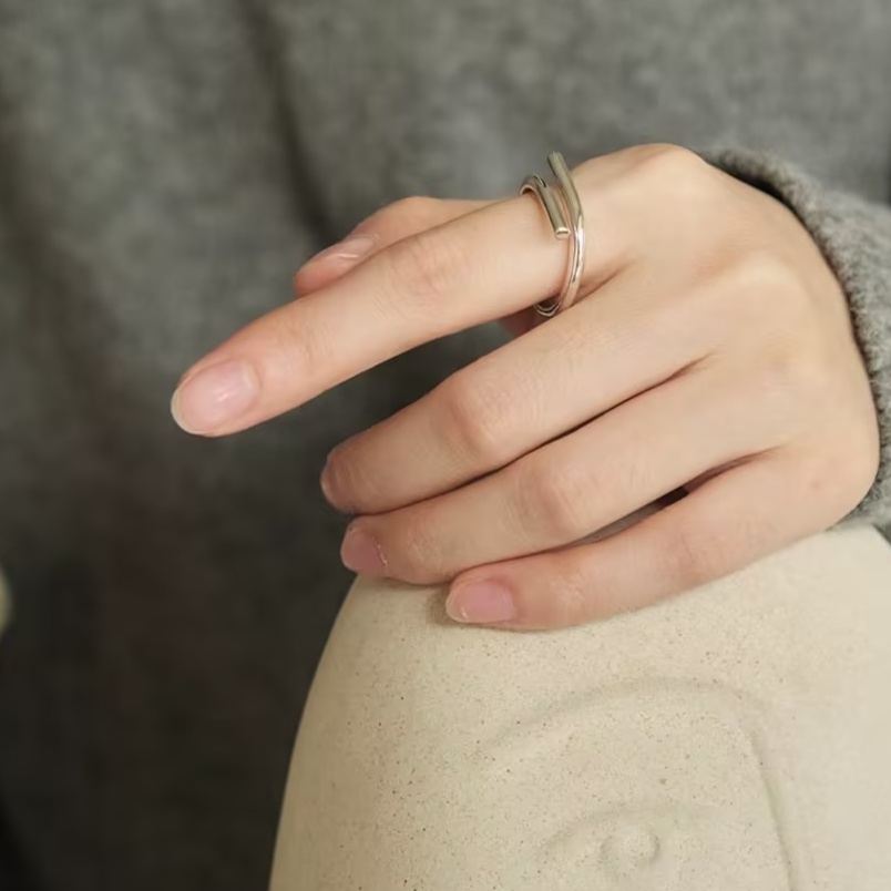 シルバーアクセサリー 二重輪シンプルデザインリング