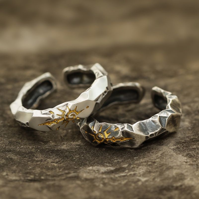 シルバーアクセサリー 岩肌太陽の輝き フリーリング