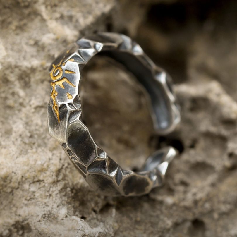 シルバーアクセサリー 岩肌太陽の輝き フリーリング