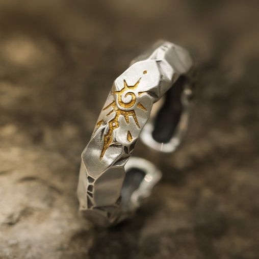 シルバーアクセサリー 岩肌太陽の輝き フリーリング