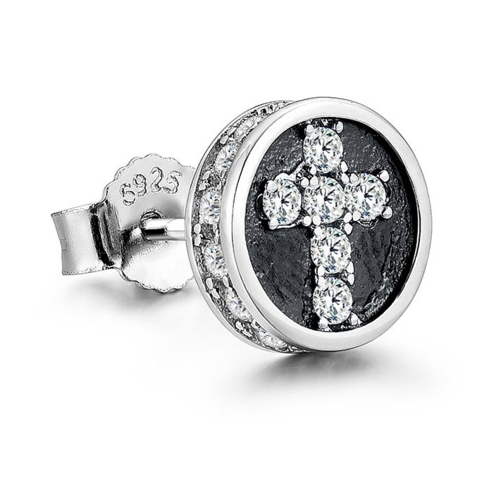 シルバーアクセサリー 十字架の輝き 丸型スタッドピアス