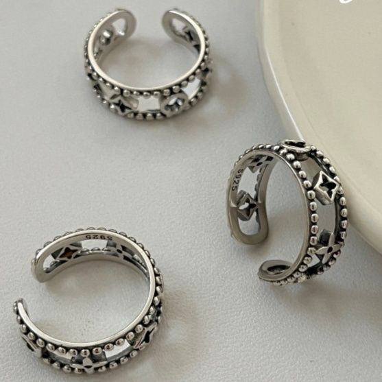 シルバーアクセサリー 粒飾り四葉透かしリング