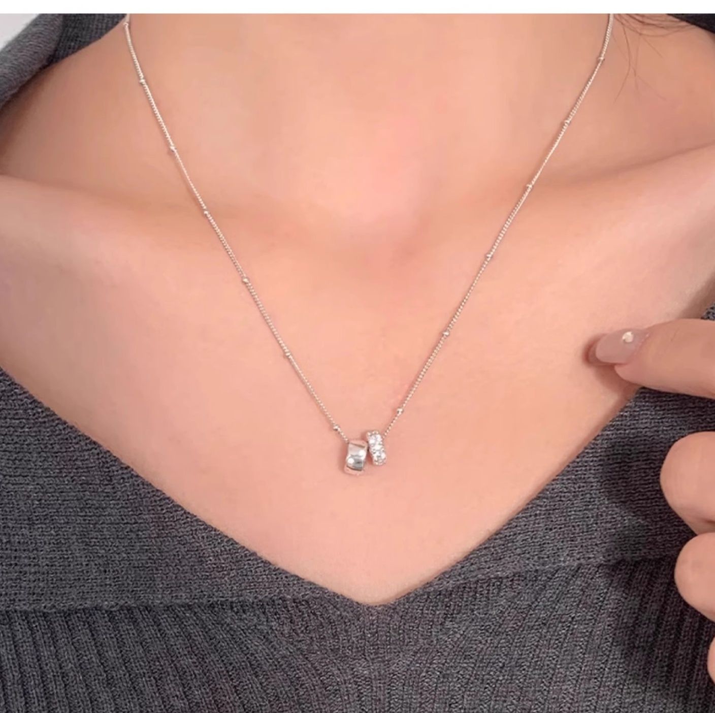 シルバーアクセサリー 二連輝石 ミニマルペンダント
