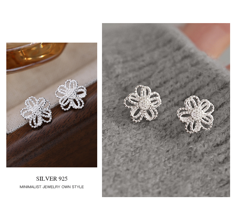 シルバーアクセサリー 透かし彫り花びらイヤリング