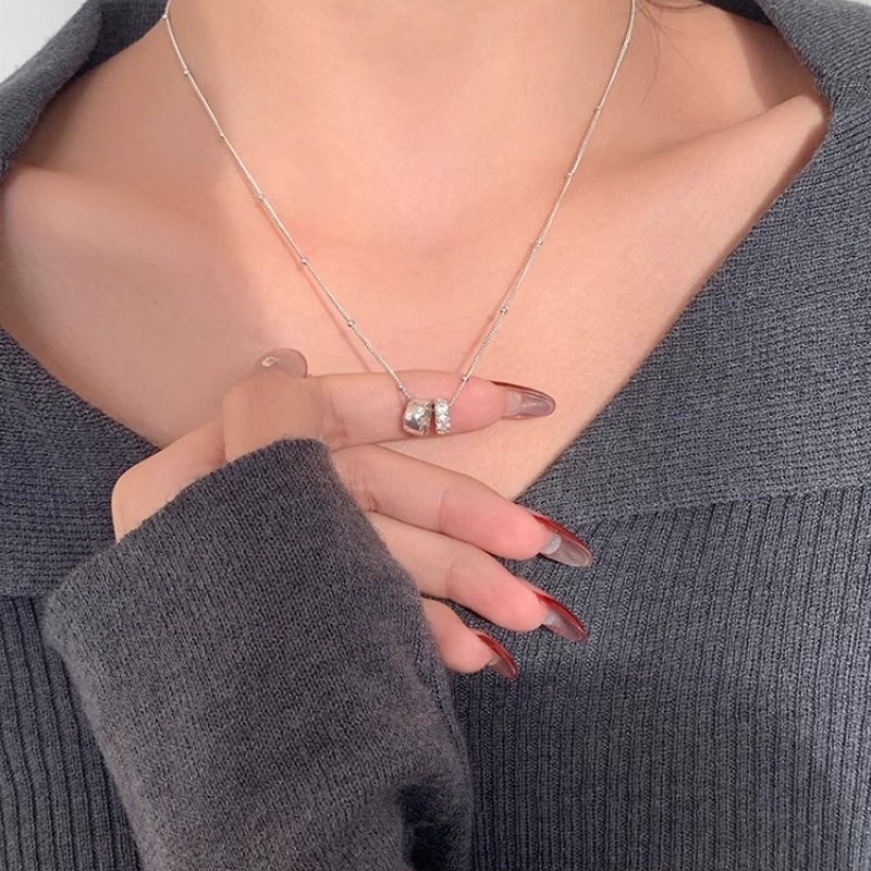 シルバーアクセサリー 二連輝石 ミニマルペンダント