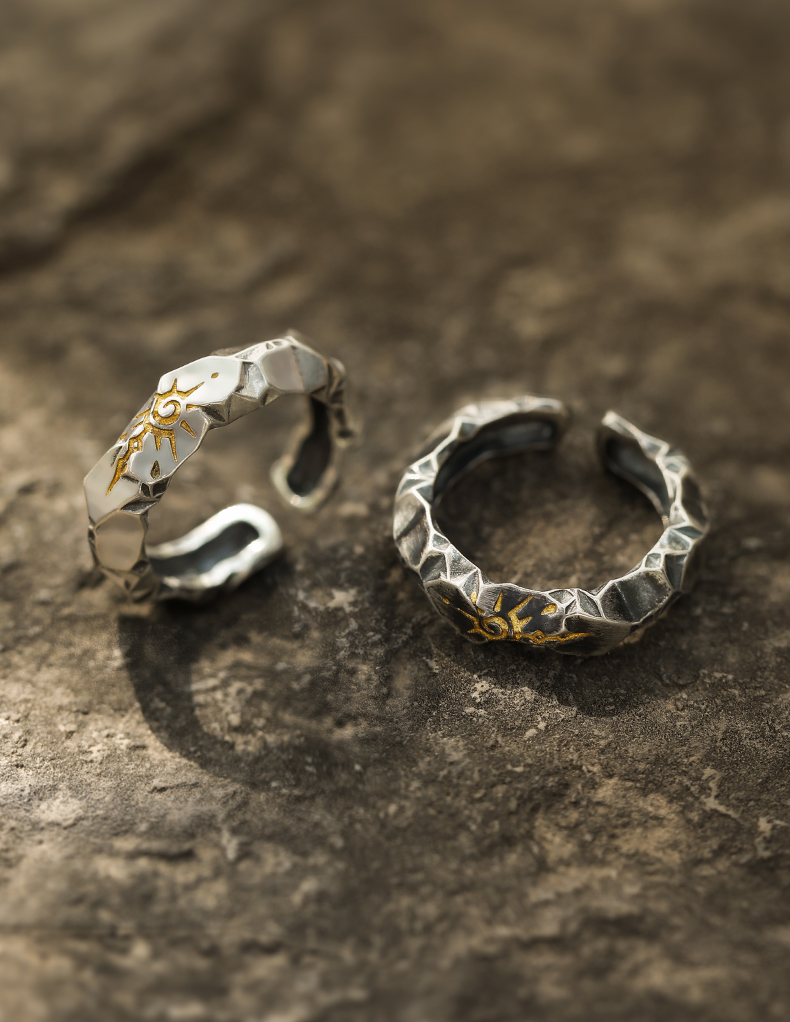シルバーアクセサリー 岩肌太陽の輝き フリーリング
