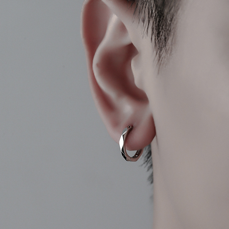 シルバーアクセサリー 多面カット シンプル フープピアス