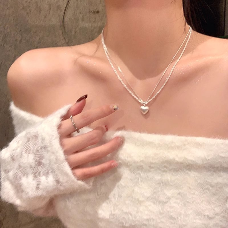 シルバーアクセサリー ハート型ペンダント二連細チェーンネックレス