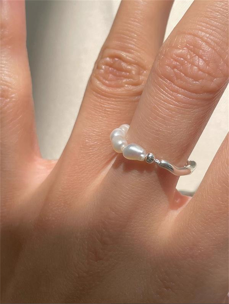 シルバーアクセサリー 天然真珠金属ビーズリング上品な指輪
