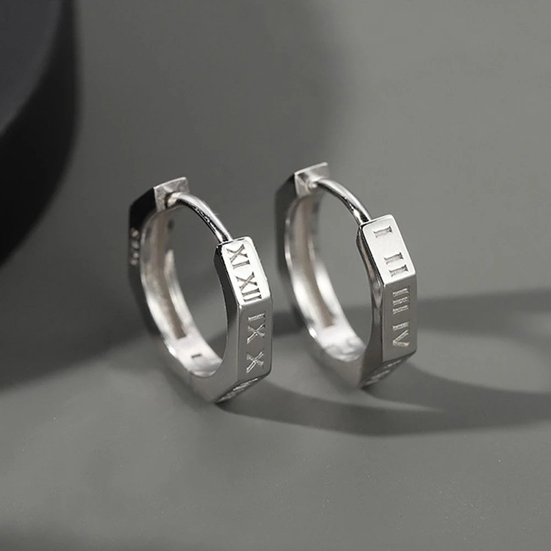 シルバーアクセサリー 八角形 ローマ数字フープピアス