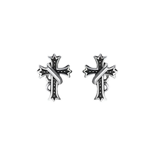 シルバーアクセサリー 十字架の刻印アンティークピアス