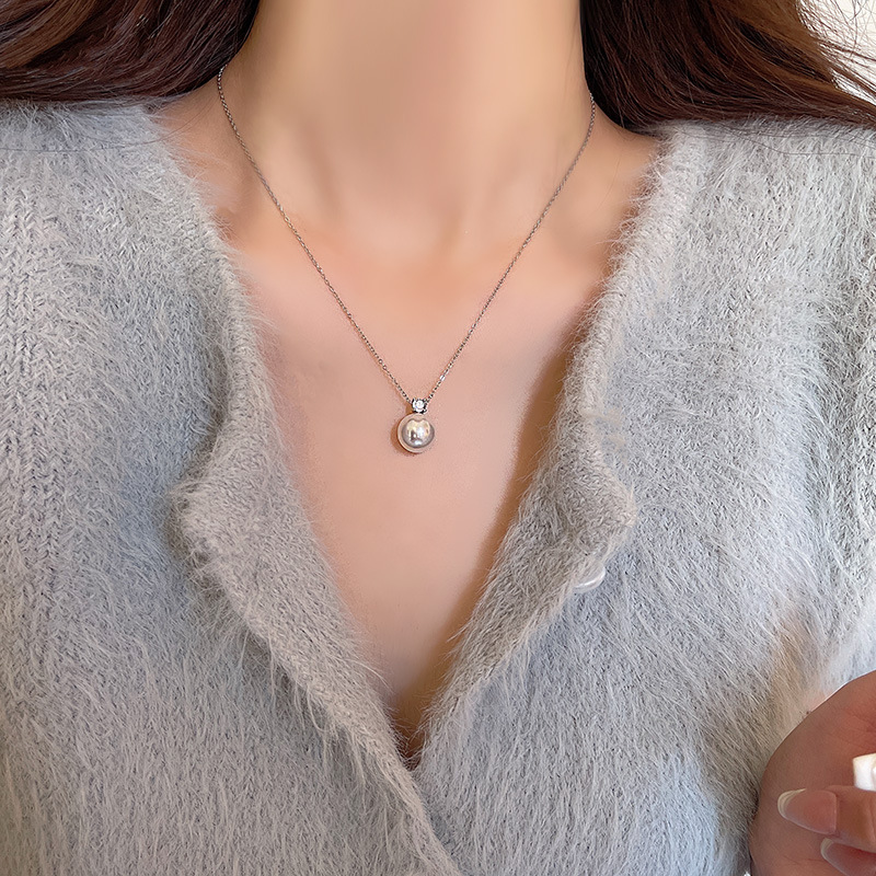 シルバーアクセサリー パール一粒ジルコニア付きネックレス