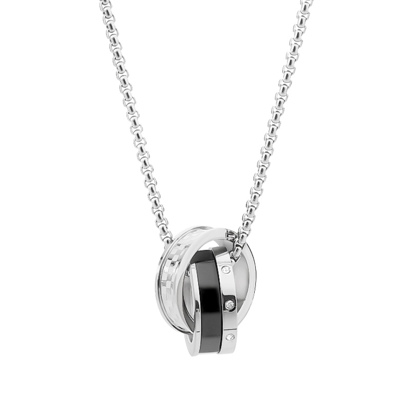 シルバーアクセサリー 二連リングのダイヤカットチェーンペンダント