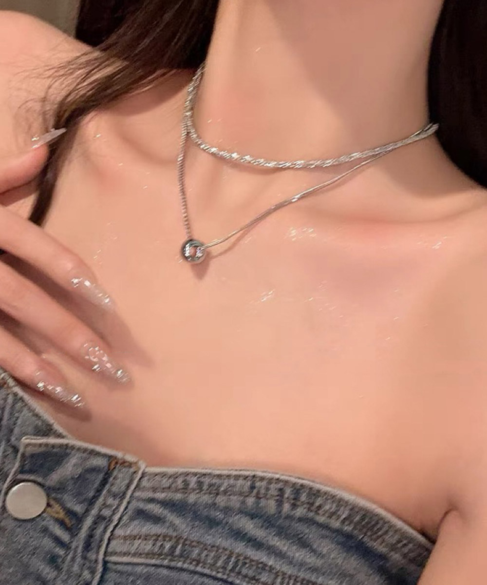 シルバーアクセサリー 輝く二重連チェーンネックレス