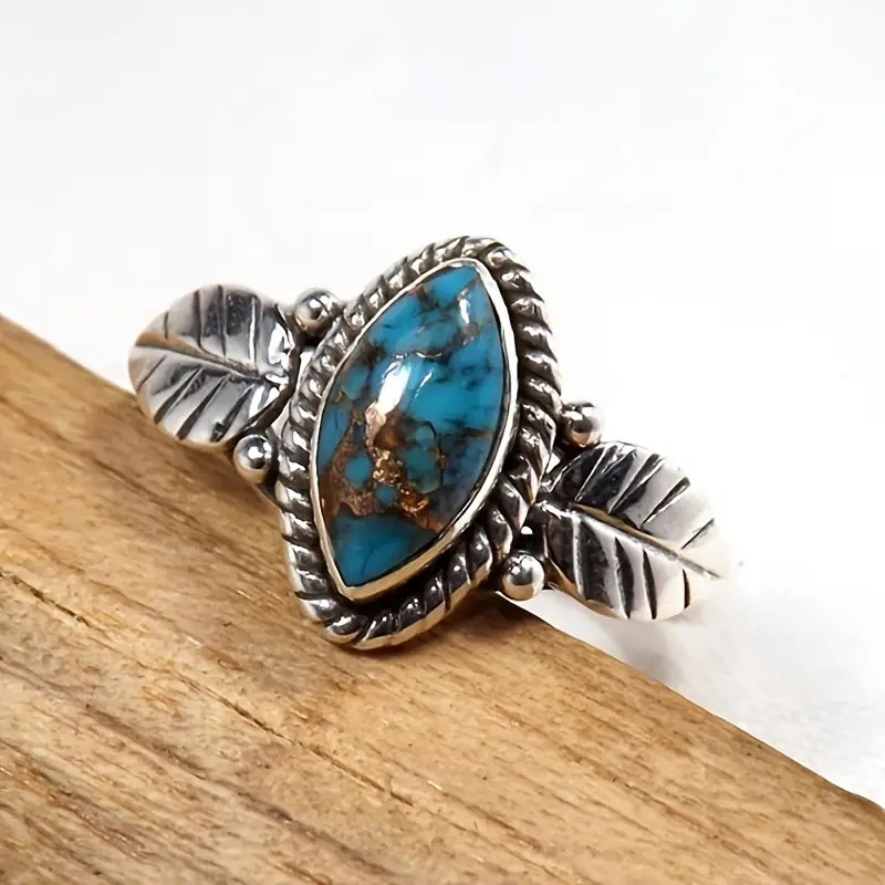 シルバーアクセサリー 天然石と葉のしずく リング