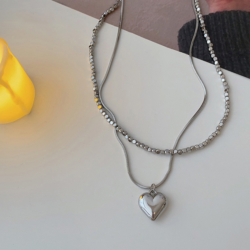 シルバーアクセサリー 二連ハートモチーフレイヤードネックレス