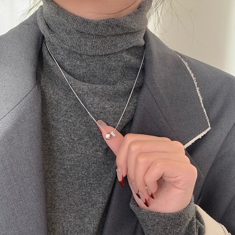 シルバーアクセサリー 二連輝石 ミニマルペンダント