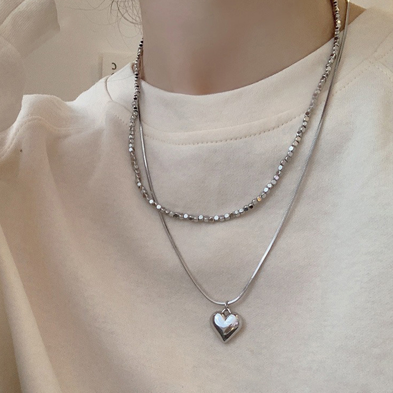 シルバーアクセサリー 二連ハートモチーフレイヤードネックレス