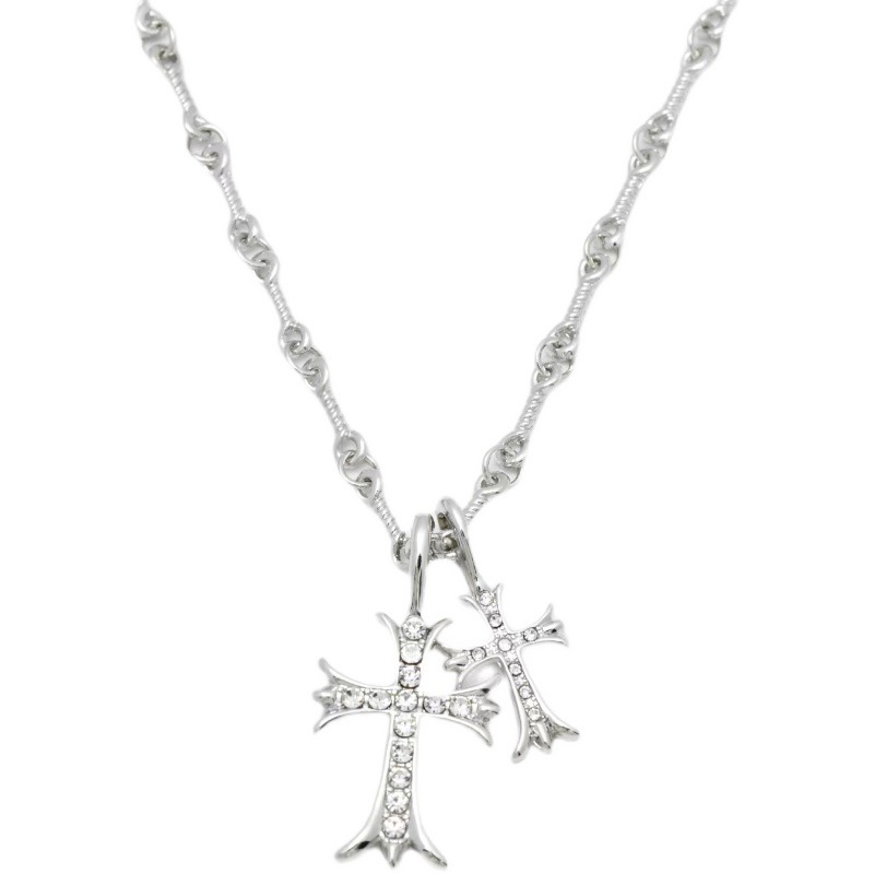 シルバーアクセサリー ダブル十字架のシルバーネックレス