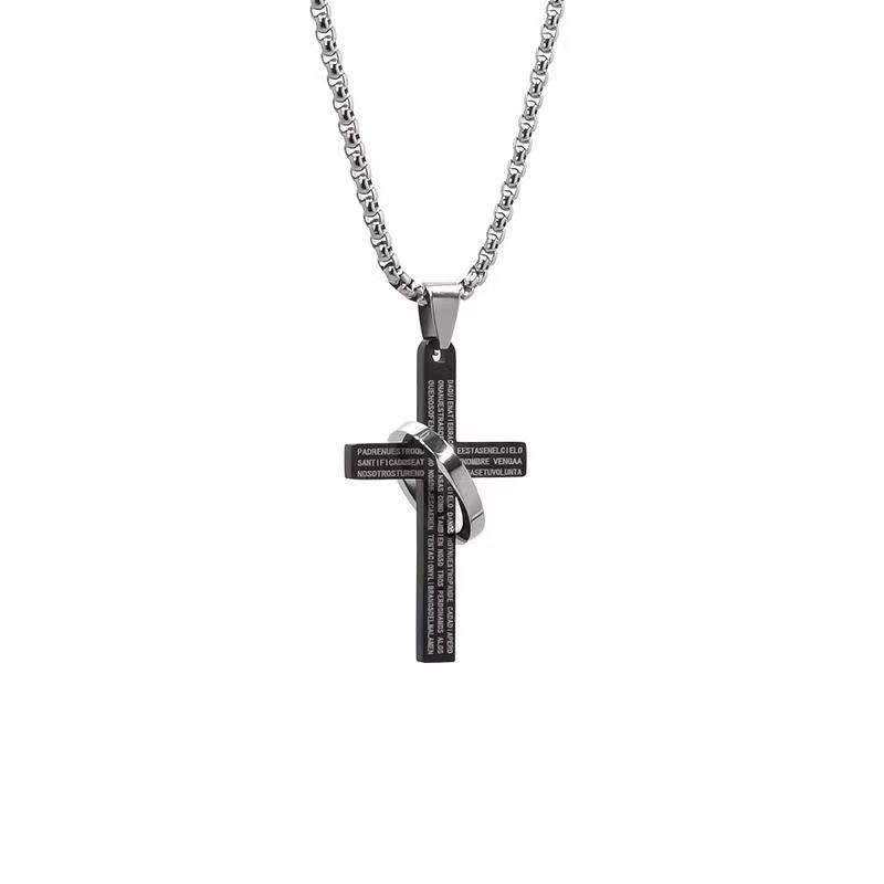 シルバーアクセサリー 十字架と輪のペアネックレス