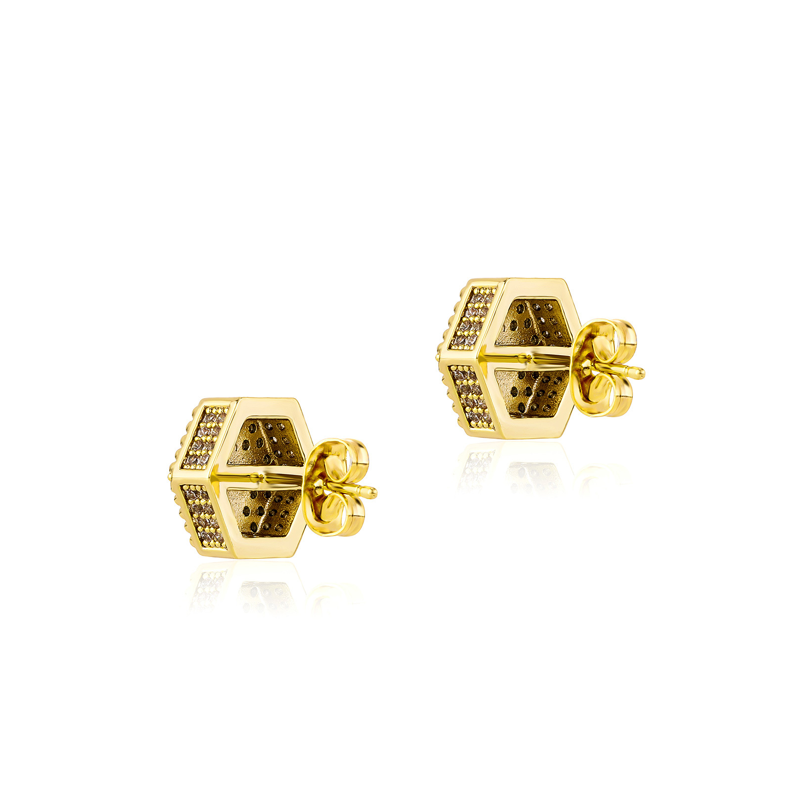 シルバーアクセサリー 六角形クロス輝石ピアス