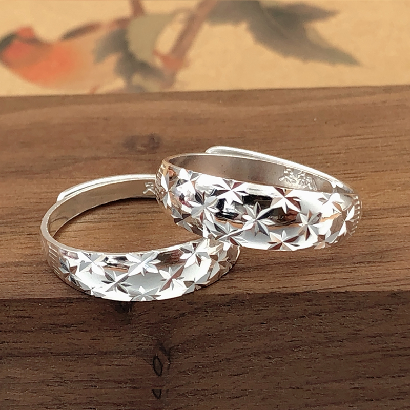 シルバーアクセサリー 星花彫り 幅広リング