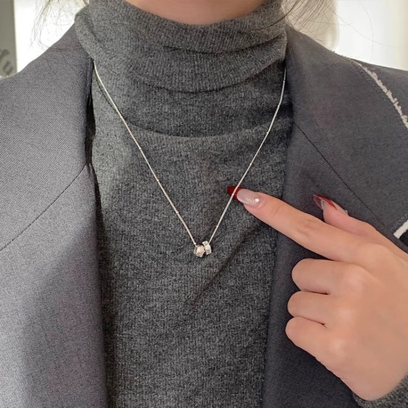 シルバーアクセサリー 二連輝石 ミニマルペンダント