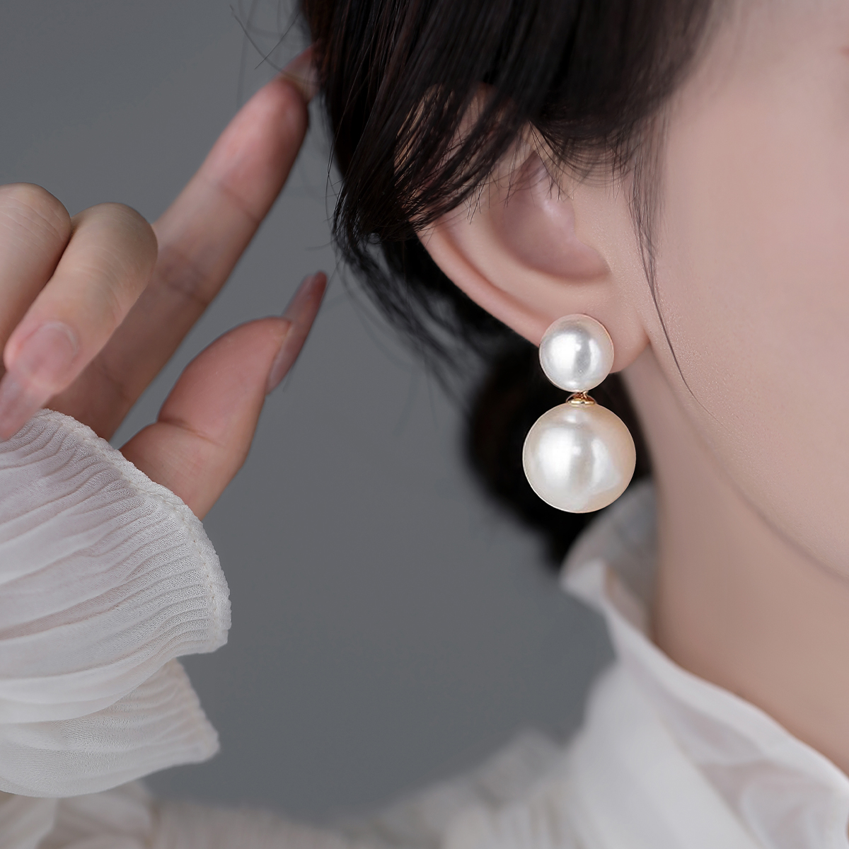 シルバーアクセサリー 二連真珠のしずくピアス