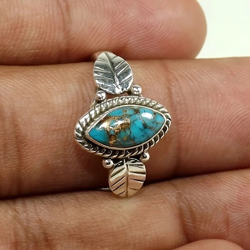 シルバーアクセサリー 天然石と葉のしずく リング