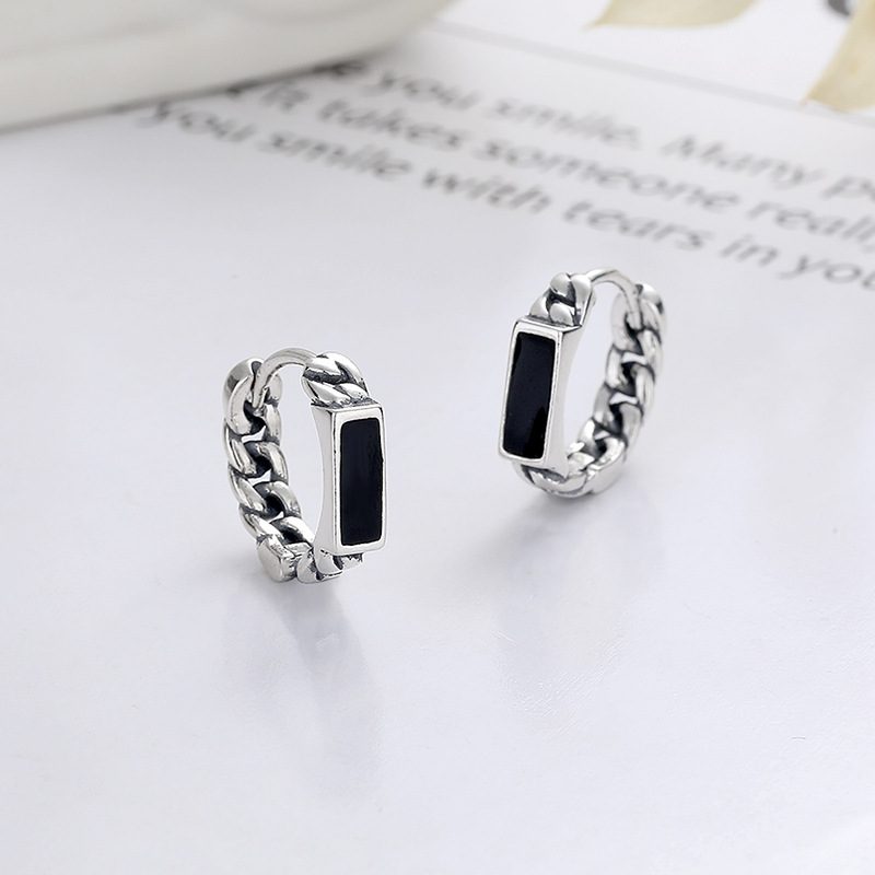 シルバーアクセサリー チェーン飾り付き石柱ピアス
