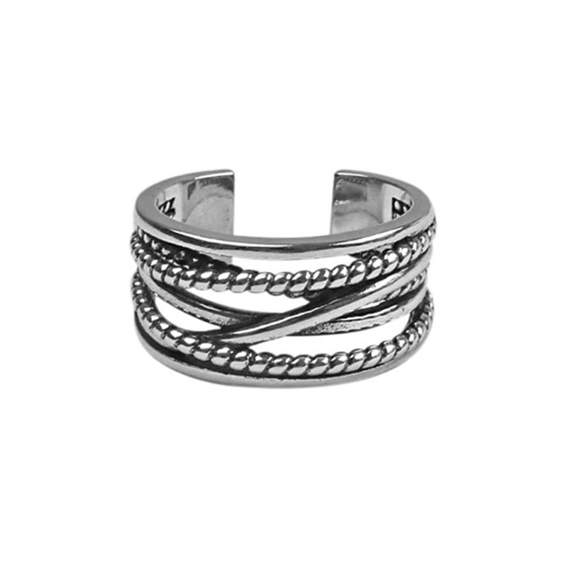 シルバーアクセサリー 縄目模様の重ね巻きリング