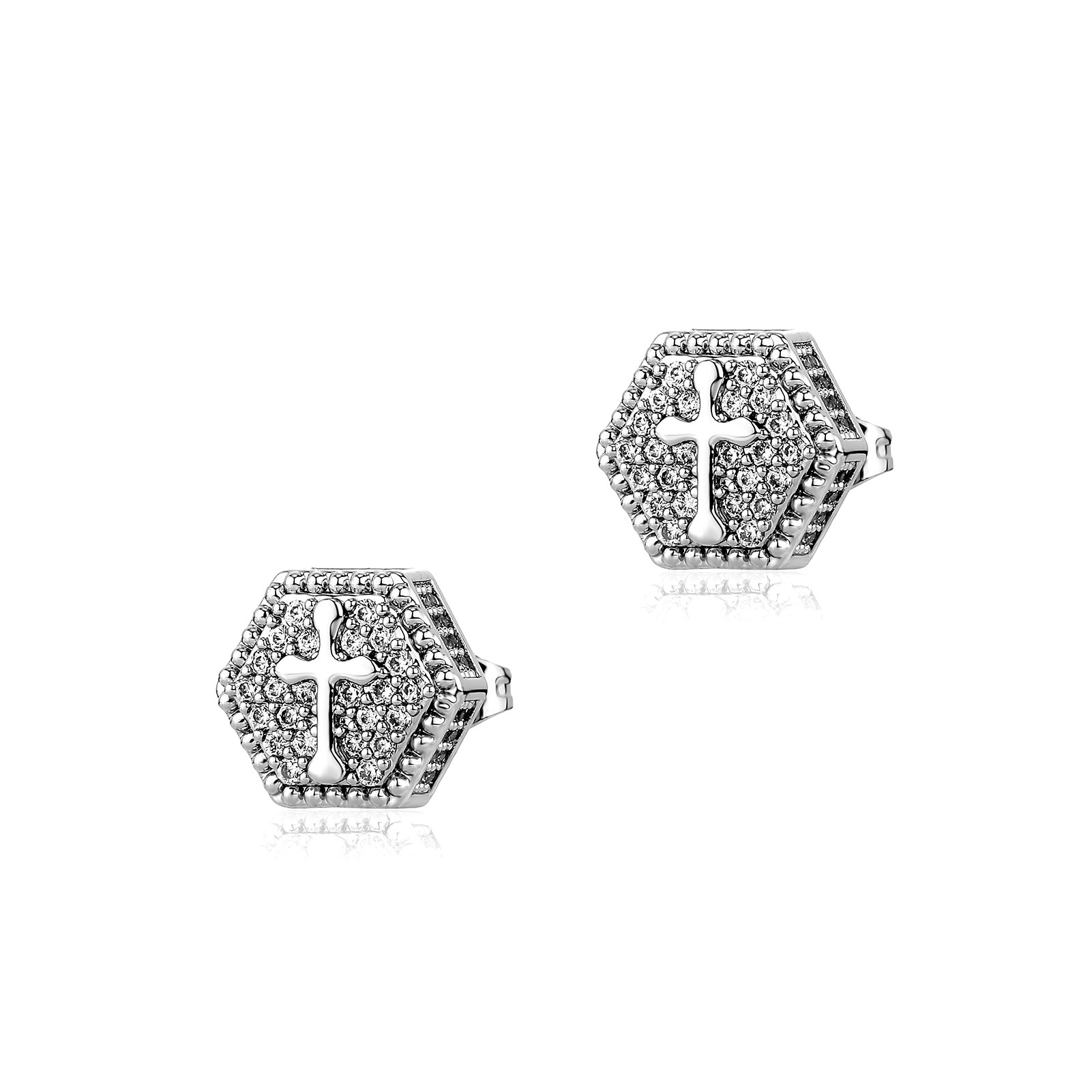 シルバーアクセサリー 六角形クロス輝石ピアス