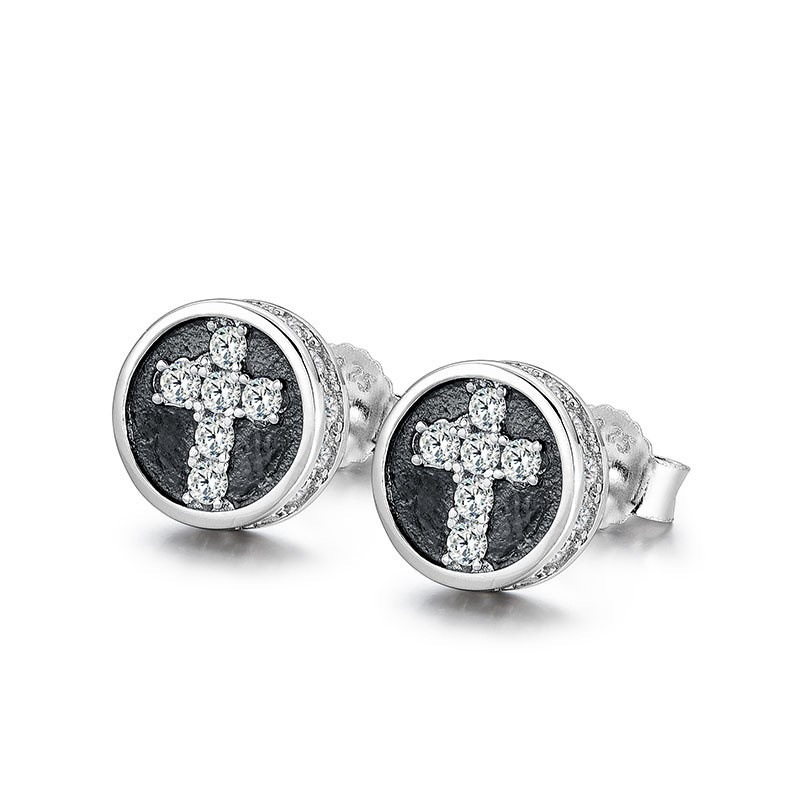 シルバーアクセサリー 十字架の輝き 丸型スタッドピアス