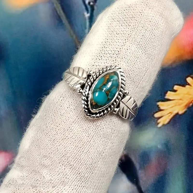 シルバーアクセサリー 天然石と葉のしずく リング