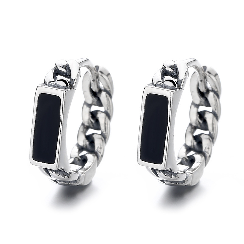 シルバーアクセサリー チェーン飾り付き石柱ピアス