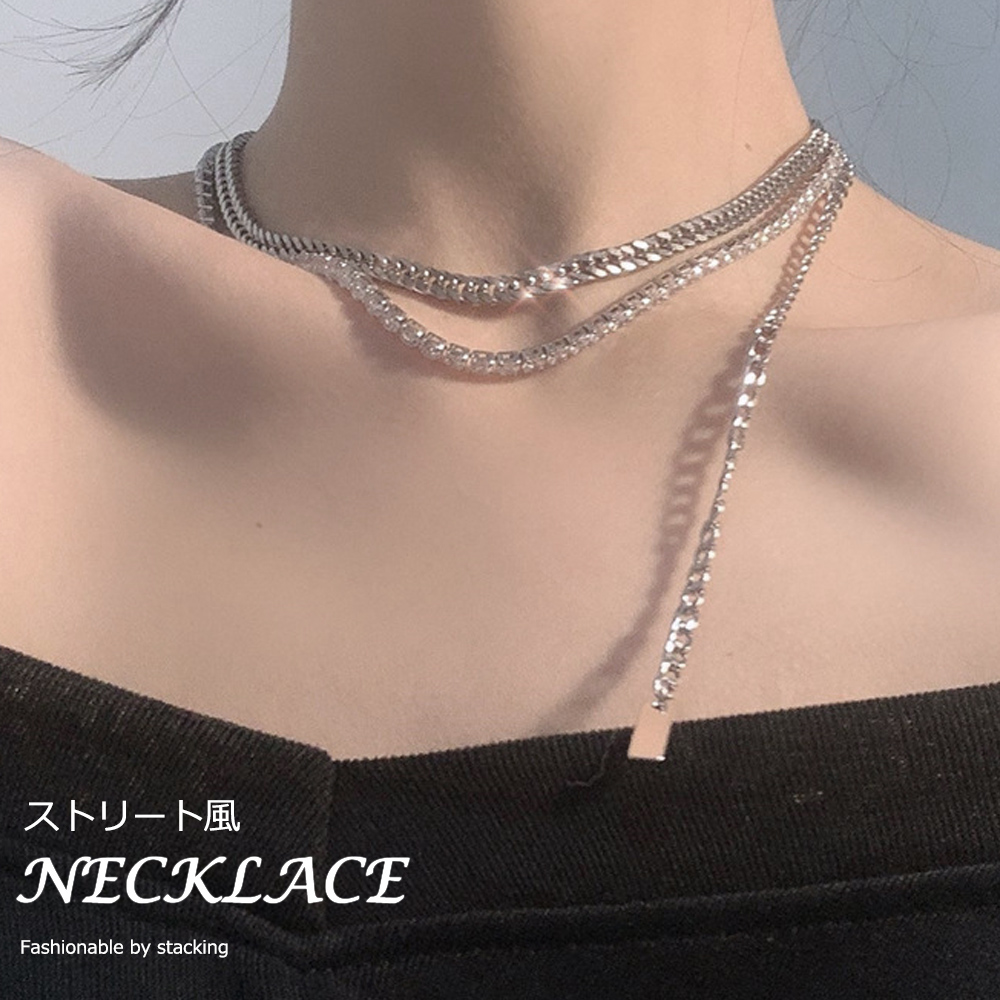 シルバーアクセサリー 二連チェーンネックレス レディース シルバー