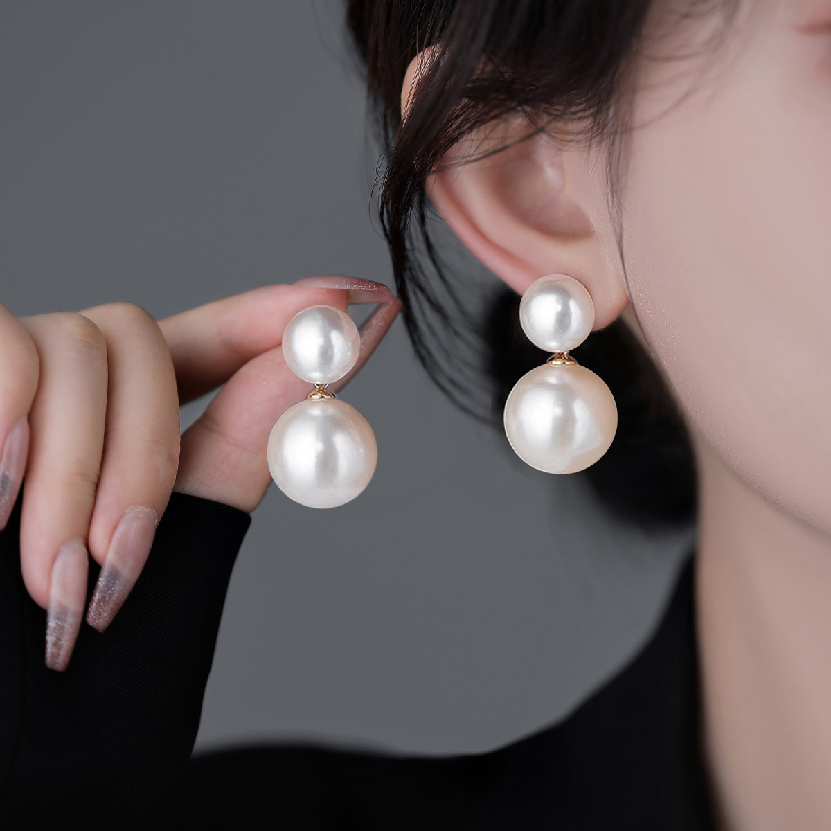 シルバーアクセサリー 二連真珠のしずくピアス