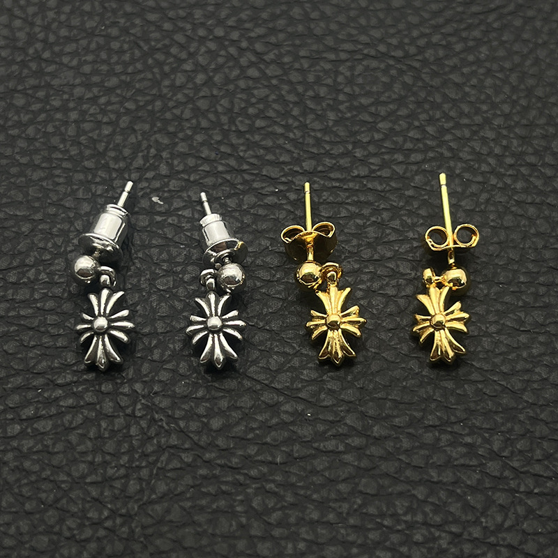 シルバーアクセサリー 十字デザインドロップピアス