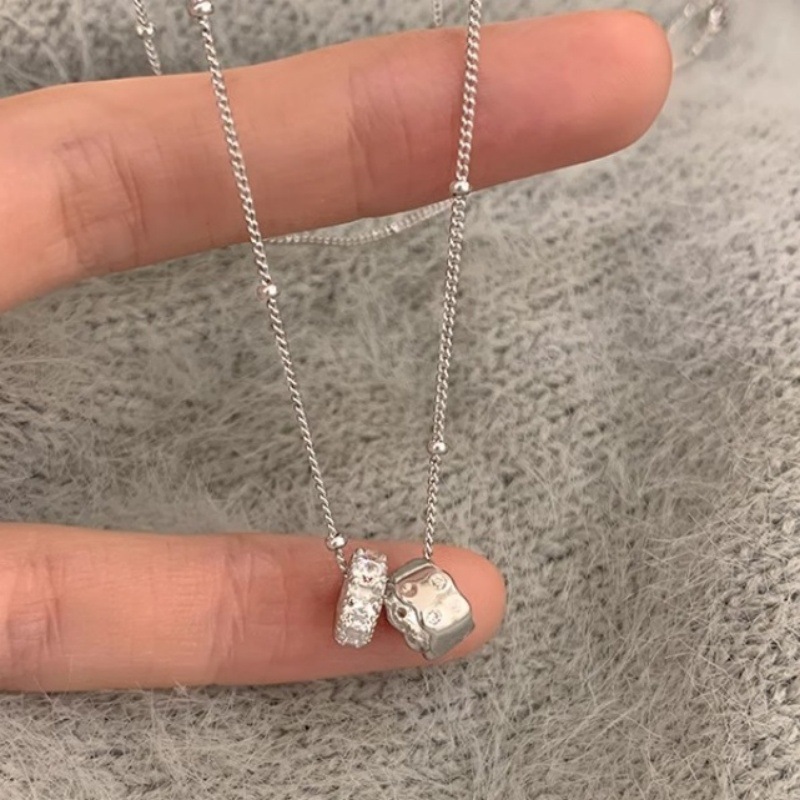 シルバーアクセサリー 二連輝石 ミニマルペンダント