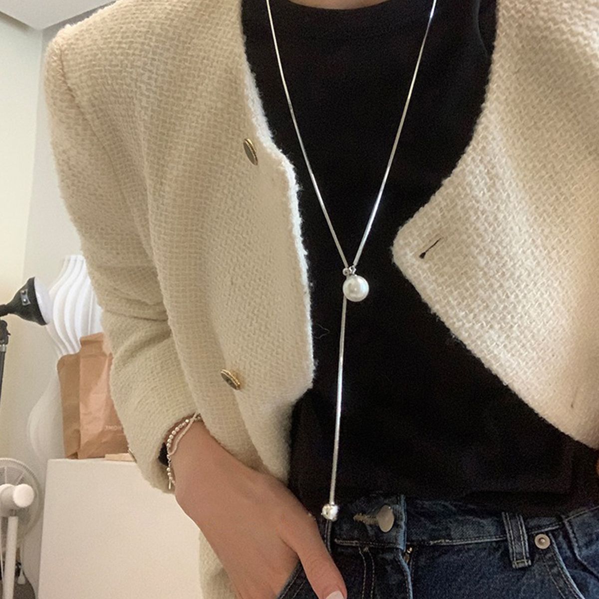 シルバーアクセサリー 真珠のしずく Yネックレス
