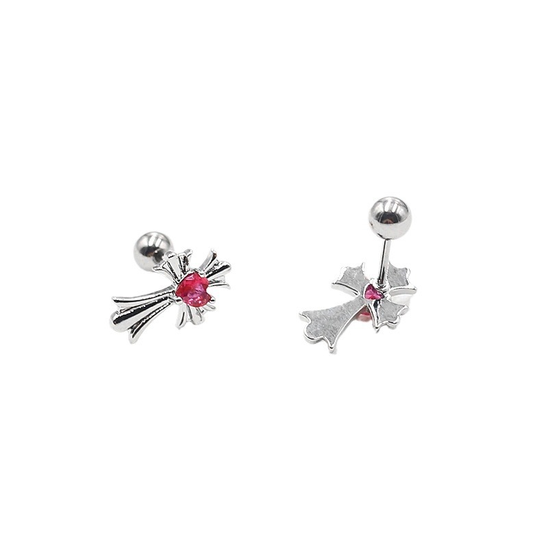 シルバーアクセサリー 十字架ハート留め石ピアス