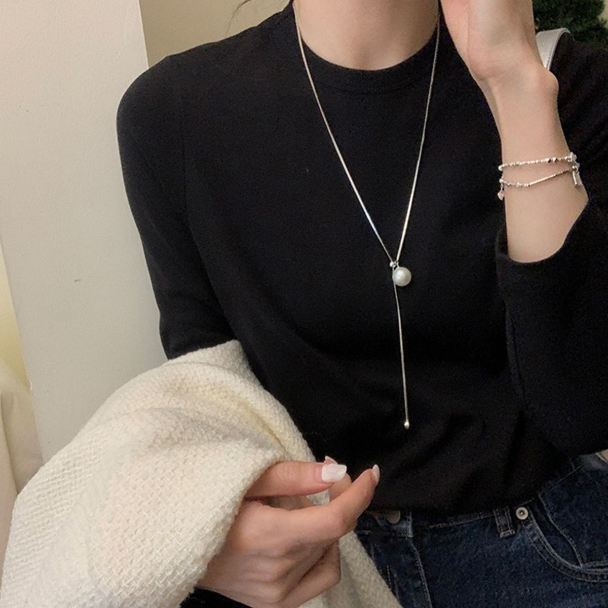 シルバーアクセサリー 真珠のしずく Yネックレス