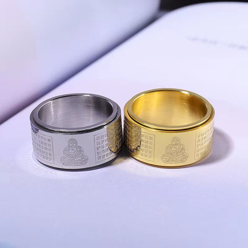 シルバーアクセサリー 仏刻印デザイン回転リング